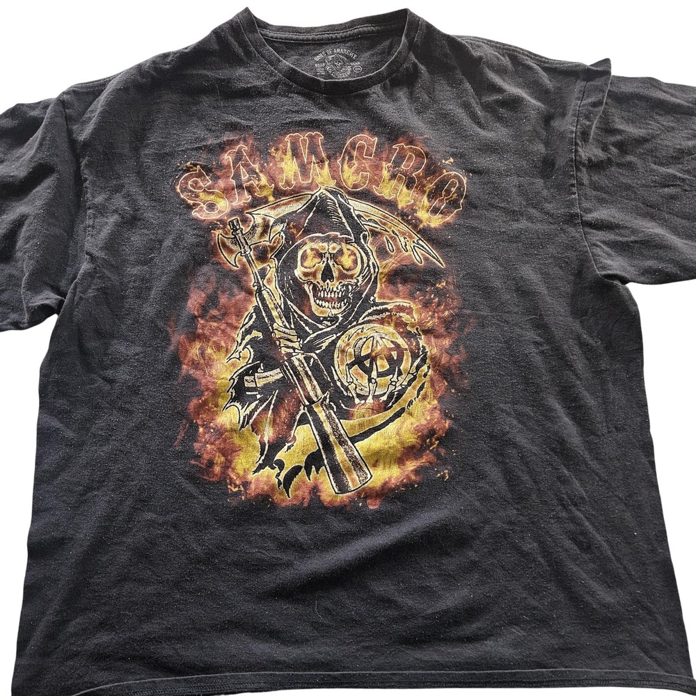 Sons of Anarchy‎ Shirt Mens Extra Large Black SAMCRO Grim Reaper Flames Tee TV